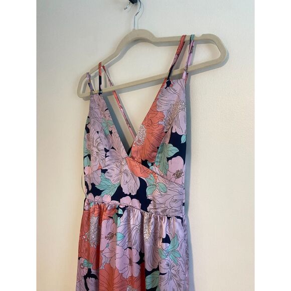 Dreamy Blooms Navy Blue Multi Floral Print Tiered Maxi Dress Lulus NWT Size XS - Picture 9 of 9